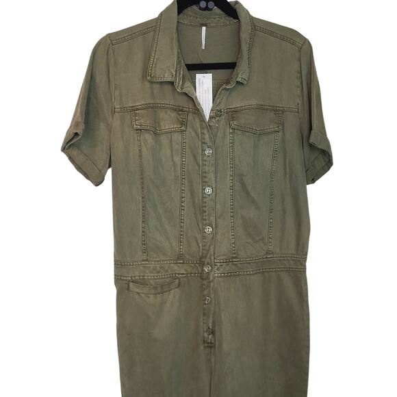 Young Fabulous and Broke Jumpsuit Womens L Olive Button Up Ankle Khari Utility - Picture 3 of 10